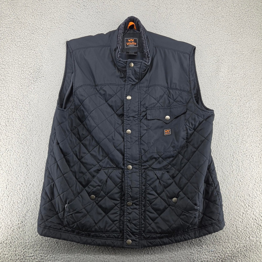 Walls Quilted Vest Mens 2XL Black Insulated Workwear Snap Front Barn Chore